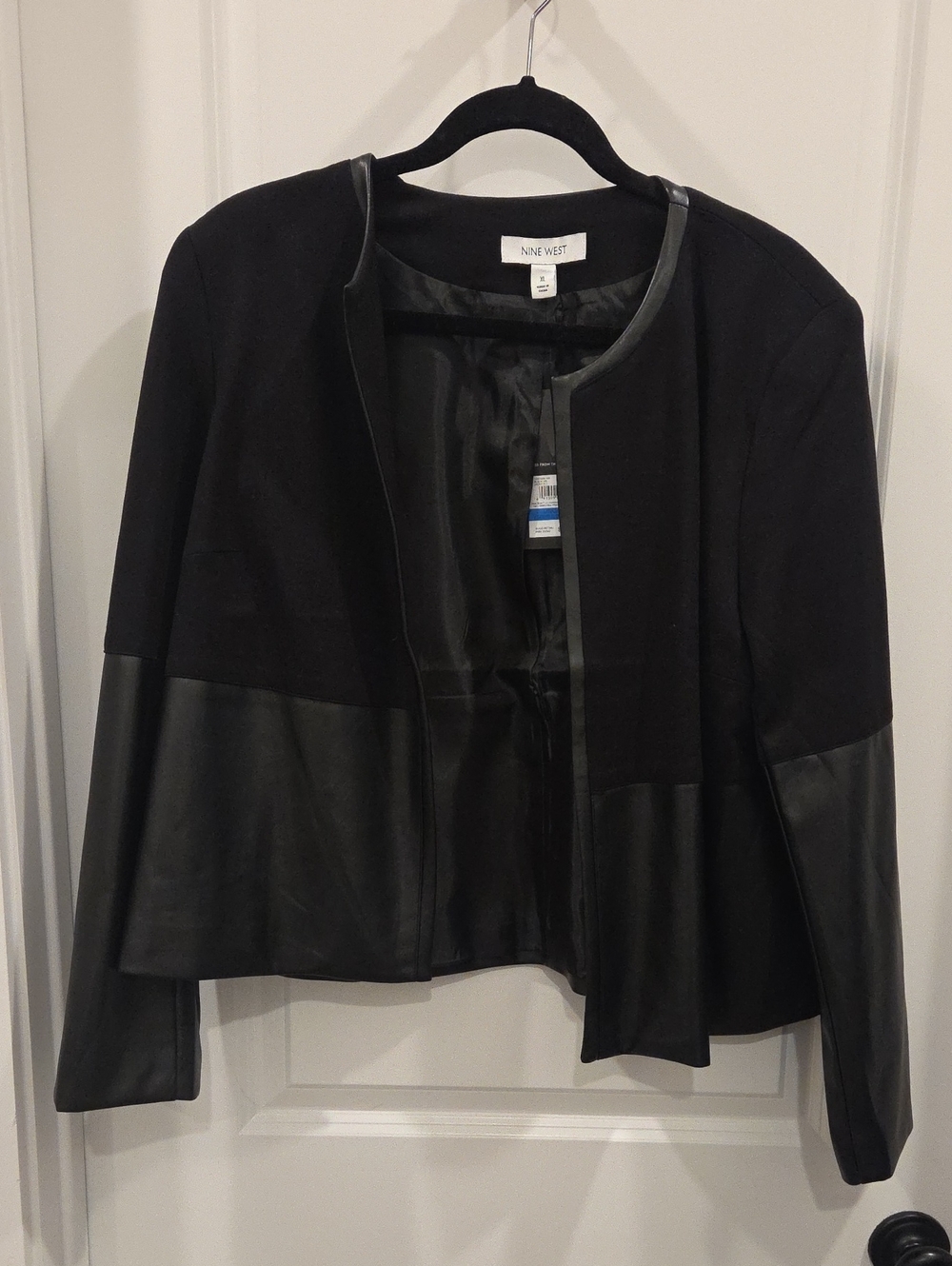 Nine West Black Mixed-Media Collarless Jacket
